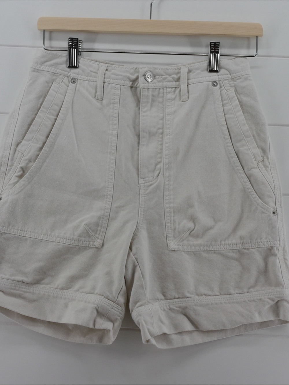 Free People High Waist Cargo Shorts in white mom shorts
